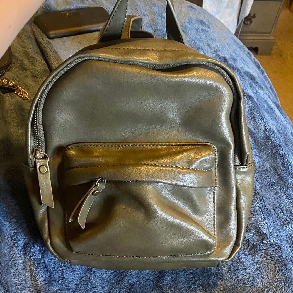Mini Olive Green Leather Backpack